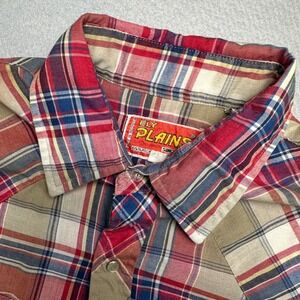 Ely Plains Western Shirt Mens Medium Red Plaid Pearl Snap Short Sleeve Yoke
